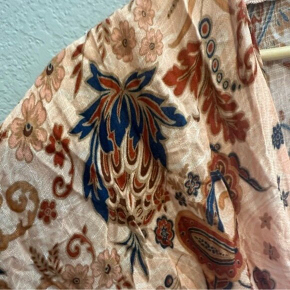 Wonderly Boho Viscose Swim Cover-Up One Size Peach Floral Paisley Kimono Chic - Picture 5 of 11